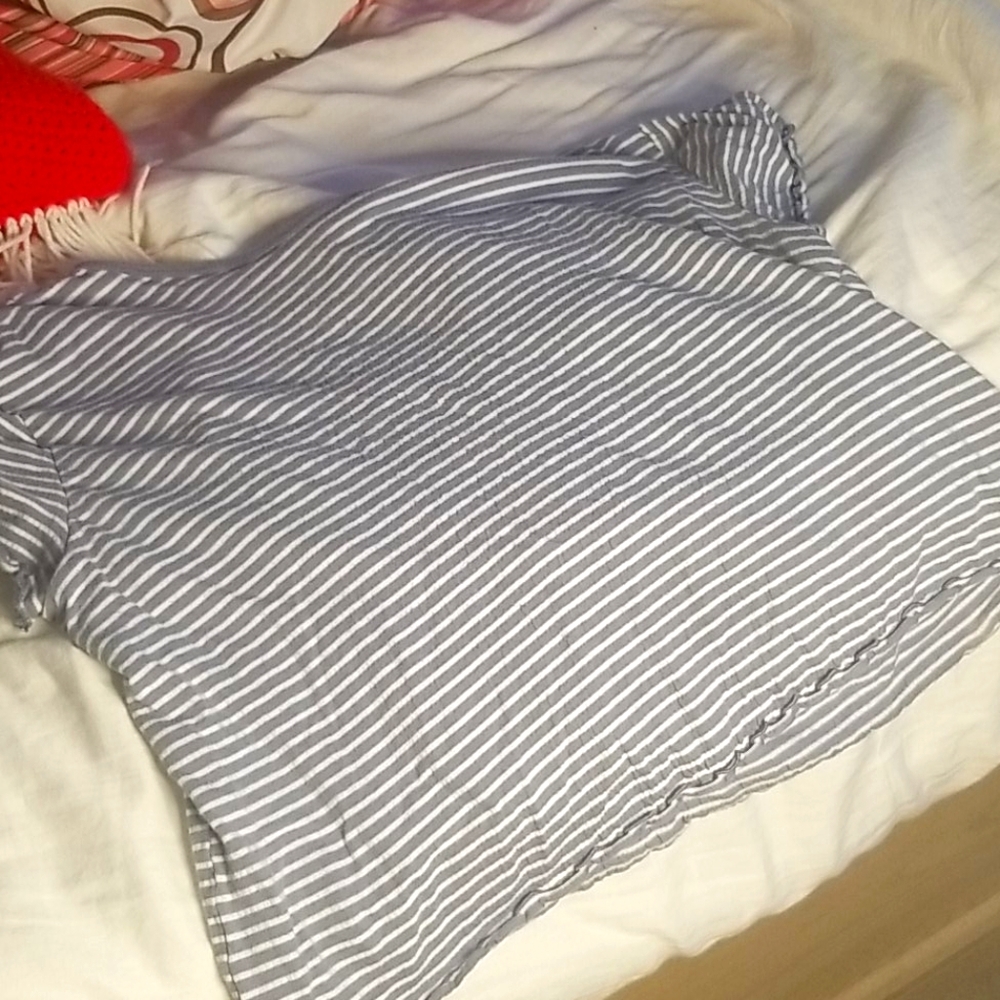 White and blue striped crop top
